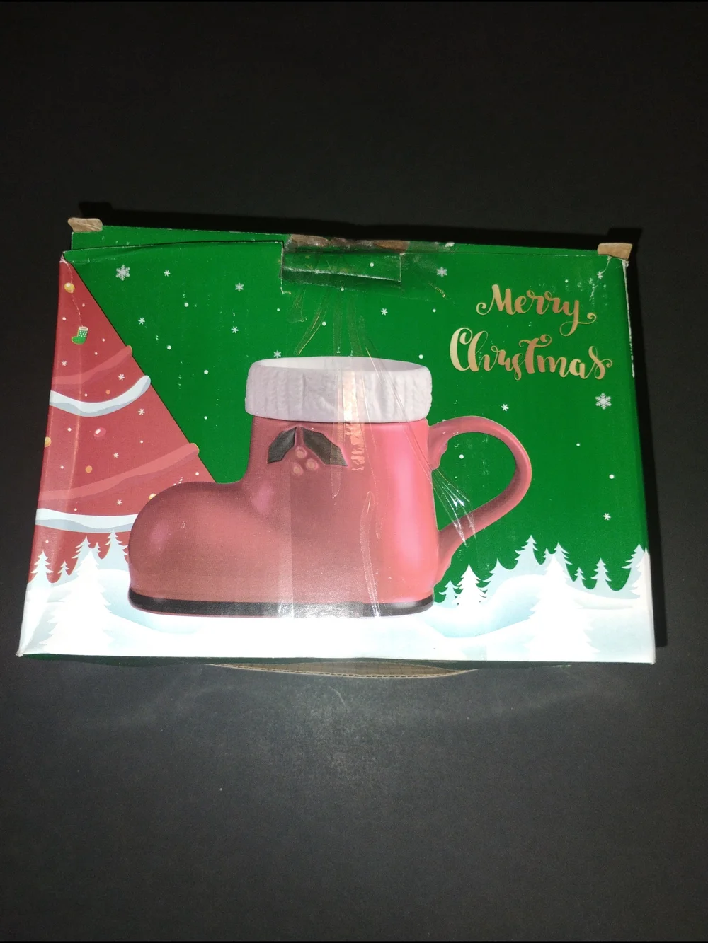 Red Ceramic Holiday Boot Mug with White Knit Cuff